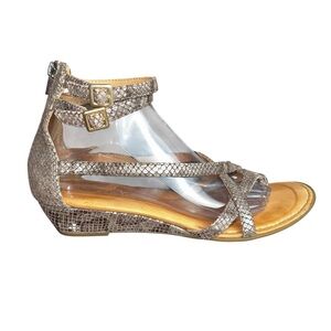 Born Wedge Sandals Gold And Brown Women’s Size 9 Snake Embossed